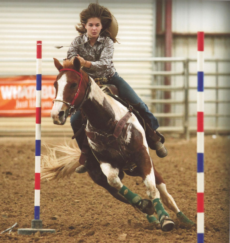 Ava and Bud 20yr old paint horse running poles